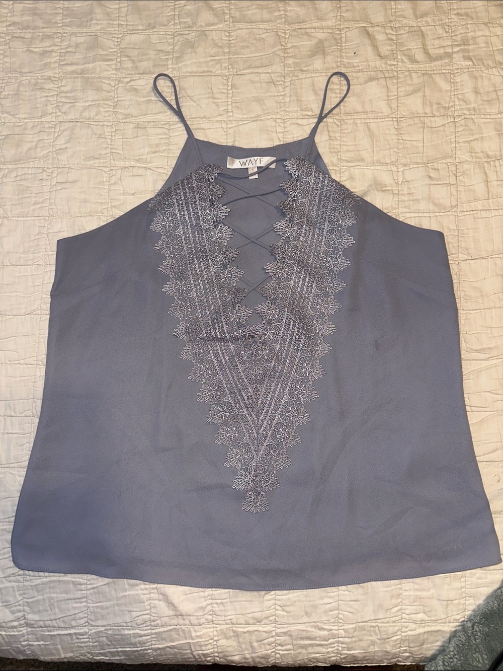 WAYF Embroidered Lace-Up Spaghetti Strap Cami